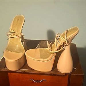 Lemonade Designer 5" High Heel Minimalist Wedge Slide String-up Sandals, Sz 6, T